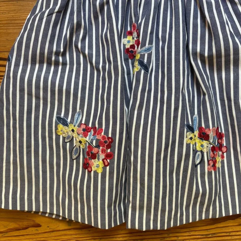 Rare Editions blue white‎ striped embroidered floral tank girls dress SIZE 7